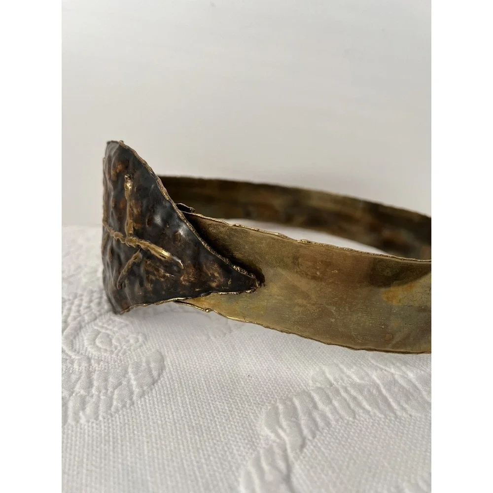 Vintage 80's Chunky Hammered Metal Waist Belt Leaf Buckle Size M 32